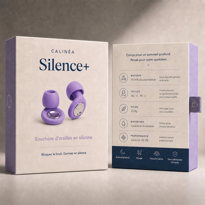 bouchons d'oreilles Silence+ Calinéa taille réelle – forme anatomique adaptée à toutes les oreilles