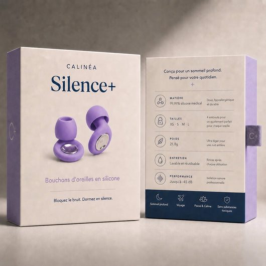 bouchons d'oreilles Silence+ Calinéa taille réelle – forme anatomique adaptée à toutes les oreilles